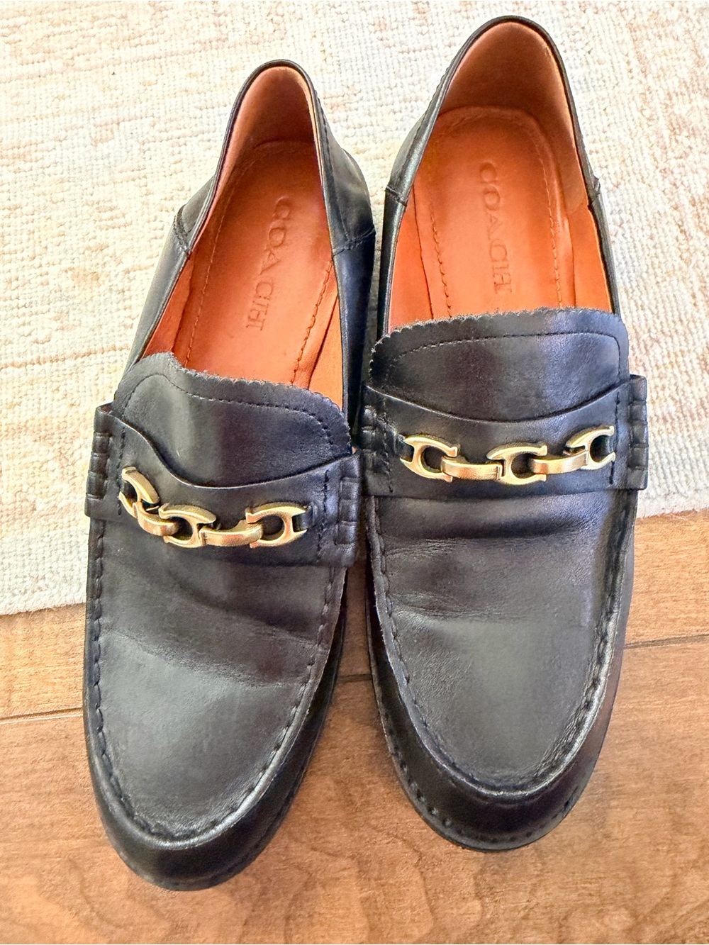 Coach Men's Black Leather Chain Bit Loafers